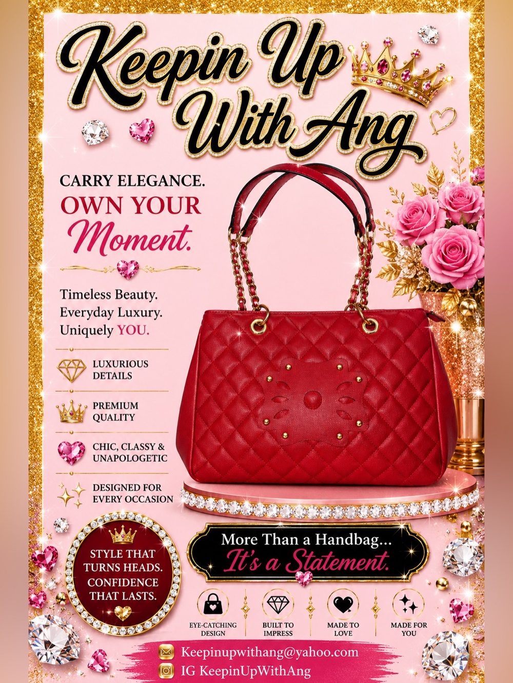 Red Quilted Chain-Handle Tote Bag - Elegant Statement